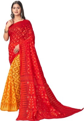 artfine Printed Jamdani Cotton Silk Saree(Red)