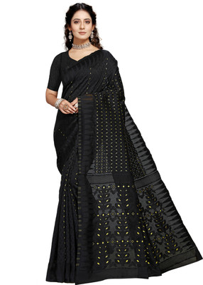 Kanooda Prints Self Design Bollywood Net Saree(Black)