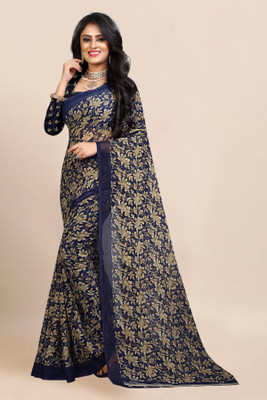 RUNAYA NX Printed Bollywood Georgette Saree(Brown, Blue)