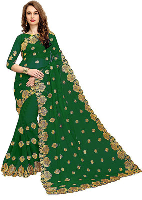 Laxmi Fashion Embroidered Bollywood Georgette Saree(Green)