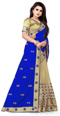 Bilvexy Embroidered Bollywood Silk Blend Saree(Blue)