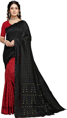 Kanooda Prints Self Design Bollywood Net Saree(Black)