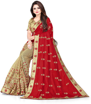 Bilvexy Embroidered Bollywood Net Saree(Red)
