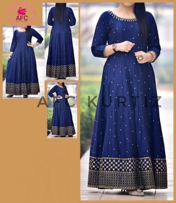 saanvi collection Women Polka Print Anarkali Kurta(Blue)