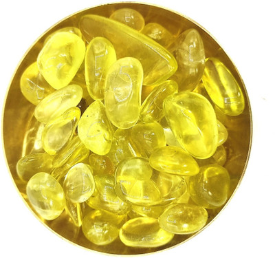 Plus Value Lemon Quartz Tumbled Stone in bronze bowl – Healing & Vastu Crystals Regular Asymmetrical Crystal Pebbles(Yellow 200 g)