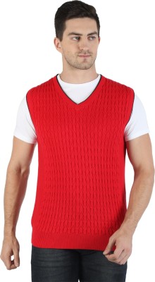 MONTE CARLO Self Design V Neck Casual Men Red Sweater