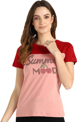 SHASHVI Printed Women Round Neck Red T-Shirt