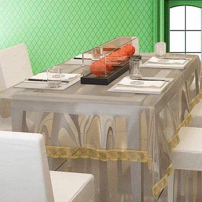 Dakshya Industries Self Design 6 Seater Table Cover(Silver, Plastic)
