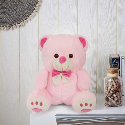 Lattice Plush Cute Sitting Teddy Bear Soft Toys with Neck Bow and Foot Print, Pink 35 cm  - 35 cm(Pink)