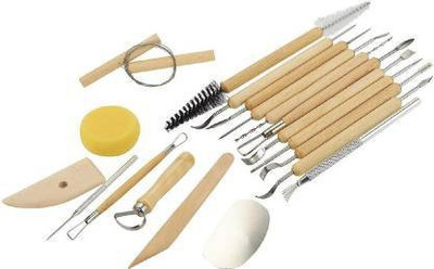 Sabahz Trading Sculpting Tools - 19-Piece Pottery Carving Tools Set - Double-Sided Ceramic Modeling Tools for Clay and Wood Sculptures - for Beginners Professional Art Crafts - Steel and Hard Wood Handles