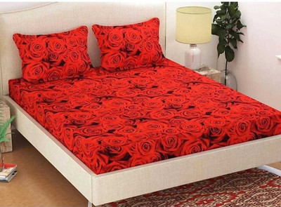 Mittan Traders Polycotton Double Flat 140 TC Floral Bedsheet(Pack of 1, Rose)