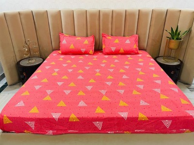 Nanki's 190 TC Polycotton King Geometric Fitted (Elastic) Bedsheet(Pack of 1, Pink)