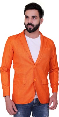 FABIFORNIA Solid Single Breasted Casual, Festive, Festive & Wedding, Formal, Party, Wedding Men Blazer(Orange)