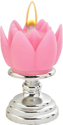 LOF Artificial Lotus Flower Shape Battery Operated Soft Dancing Light with Silver Stand for Home Decoration Color Pink Candle(Pink, Pack of 1)