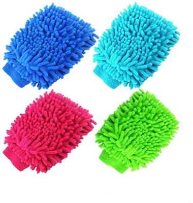 NKL Double Sided Microfiber Cleaning Mitt Gloves Scratch-Less and Reusable Multi Purpose Duster For Home, Kitchen, Office, Car use Wet or Dry Pack Of 4 Wet and Dry Glove Set(Medium Pack of 4)
