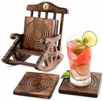 Ganga Online Store Square Reversible Wood Coaster Set(Pack of 6)