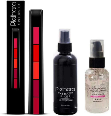 Plethora Fab 5 (5 in 1 Lipstick), 7.5g (Multicolor, 7.5 g) & Makeup fixer & Illuminating primer combo(3 Items in the set)