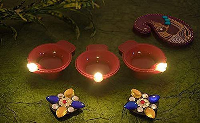 PROKART LED Light Water Sensor Diya No Electricity Needed E-Diya Set of 8 Plastic (Pack of 8) Table Diya(Height: 1.5 inch)