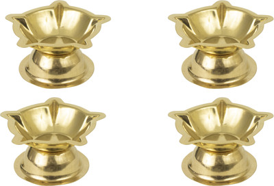 Spillbox Traditional Handcrafted Brass Diya Oil Lamp for Home Temple Puja Articles Decor Gifts-5 DEEP-4 Brass (Pack of 4) Table Diya(Height: 3.5 inch)