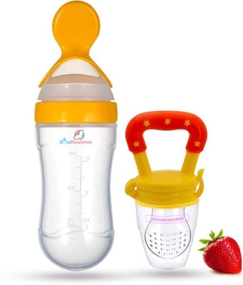 Goodmunchkins Silicon Food Feeder - Silicon Fruit Feeding Nipple for Baby Food Grade Silicon Container and Nipple BPA Free Combo Pack of 2  - Silicon Food Container & Nipple, Food Grade Plastic Caps(Yellow & Yellow)