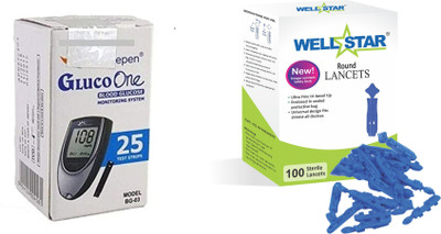 Wellstar BG-03 25 Test Strips With Round Glucometer Lancets (100) Glucometer Lancets(100)