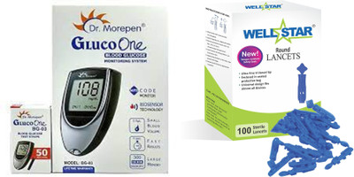 Wellstar BG-03 Glucometer with 50 Strips and 100 Round Lancets Glucometer Lancets(100)