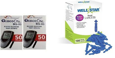 Wellstar BG-03 100 Test Strips With Round Glucometer Lancets (100) Glucometer Lancets(100)