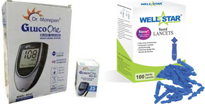 Wellstar MOREPEN BG-03 Glucometer with 25 Strips and 100 Round Lancets Glucometer Lancets(100)