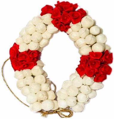 SP GLOBAL Gajra (Pack of 1) Mogra Fragrance Artificial Hair Juda Gajra Hair Accessory Set(White,Maroon,Gold) Hair Accessory Set Bun(Multicolor)