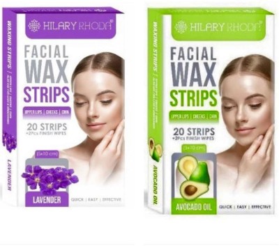 Hilary Rhoda FACIAL WAX STRIPS( LAVENDER + AVOCADO) (PACK OF 2) 40 Strips(40 Strips, Set of 2)