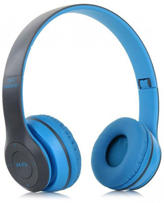 RECTITUDE Wireless Headphone Bluetooth with Mic & FM Bluetooth Headset Bluetooth(Blue, On the Ear)