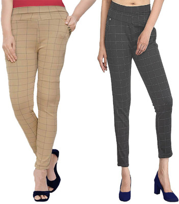 JSK Fashion Beige, Grey Jegging(Checkered)