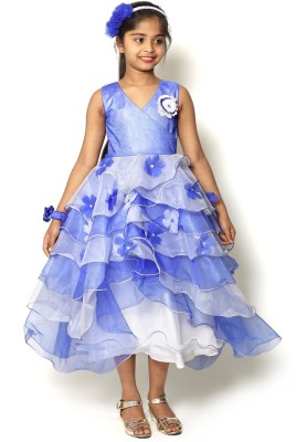 Saba Garments Indi Girls Maxi/Full Length Party Dress(Blue, Sleeveless)