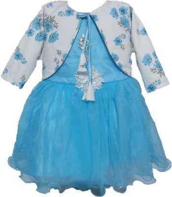 Pranav Retails Baby Girls Midi/Knee Length Party Dress(Blue, Full Sleeve)