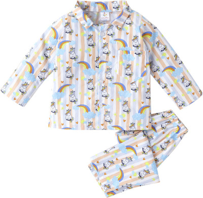 Babywish Kids Nightwear Girls Printed Cotton(Pink Pack of 1)