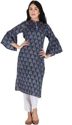 IRK Fashion Women Abstract Straight Kurta(Blue)