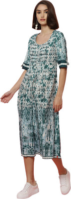 BIBA Women Printed A-line Kurta(Green)