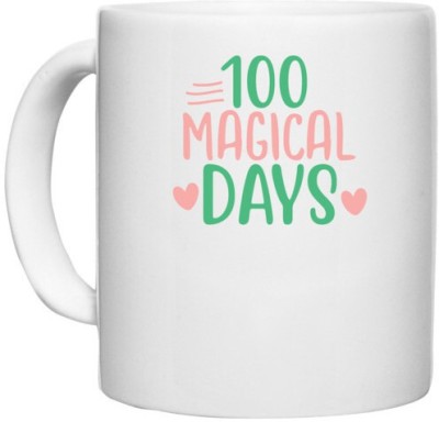 UDNAG White Ceramic Coffee / Tea 'Student teacher | 100 magical dayss' Perfect for Gifting [330ml] Ceramic Coffee Mug(330 ml)