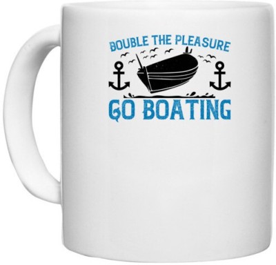 UDNAG White Ceramic Coffee / Tea 'Boating | Double the Pleasure, Go Boating' Perfect for Gifting [330ml] Ceramic Coffee Mug(330 ml)