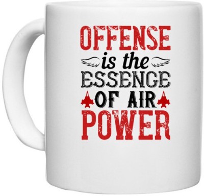 UDNAG White Ceramic Coffee / Tea 'Airforce | Offense is the essence of air power' Perfect for Gifting [330ml] Ceramic Coffee Mug(330 ml)
