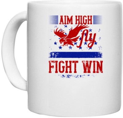 UDNAG White Ceramic Coffee / Tea 'Airforce | Aim High. FlyFightWin' Perfect for Gifting [330ml] Ceramic Coffee Mug(330 ml)