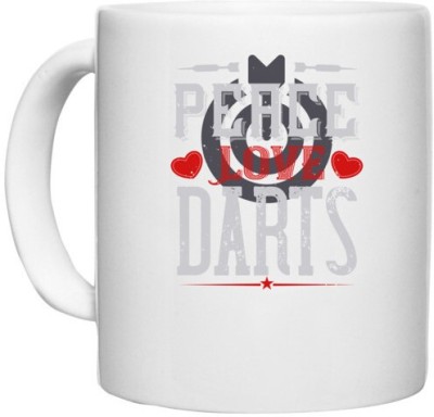 UDNAG White Ceramic Coffee / Tea 'Dart | Peace Love Darts' Perfect for Gifting [330ml] Ceramic Coffee Mug(330 ml)