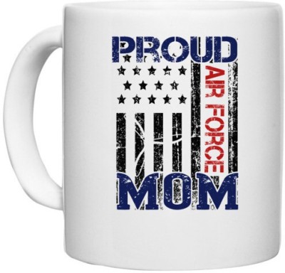 UDNAG White Ceramic Coffee / Tea 'Airforce | proud air force mom' Perfect for Gifting [330ml] Ceramic Coffee Mug(330 ml)