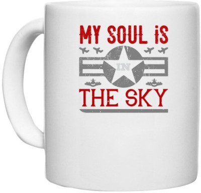 UDNAG White Ceramic Coffee / Tea 'Airforce | my soul is in the sky' Perfect for Gifting [330ml] Ceramic Coffee Mug(330 ml)
