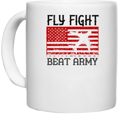 UDNAG White Ceramic Coffee / Tea 'Airforce | fly fight beat army' Perfect for Gifting [330ml] Ceramic Coffee Mug(330 ml)