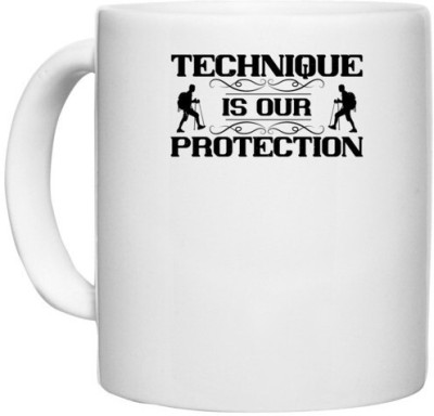 UDNAG White Ceramic Coffee / Tea 'Climbing | Technique is our protection' Perfect for Gifting [330ml] Ceramic Coffee Mug(330 ml)