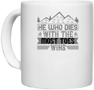 UDNAG White Ceramic Coffee / Tea 'Climbing | He who dies with the most toes, wins' Perfect for Gifting [330ml] Ceramic Coffee Mug(330 ml)