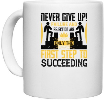 UDNAG White Ceramic Coffee / Tea 'Team Coach | Never give up! Failure and rejection are only the first step to succeeding' Perfect for Gifting [330ml] Ceramic Coffee Mug(330 ml)