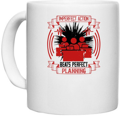 UDNAG White Ceramic Coffee / Tea 'Team Coach | Imperfect action beats perfect planning' Perfect for Gifting [330ml] Ceramic Coffee Mug(330 ml)