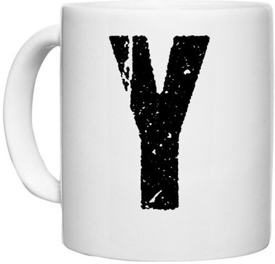 UDNAG White Ceramic Coffee / Tea 'Alphabet | Y' Perfect for Gifting [330ml] Ceramic Coffee Mug(330 ml)